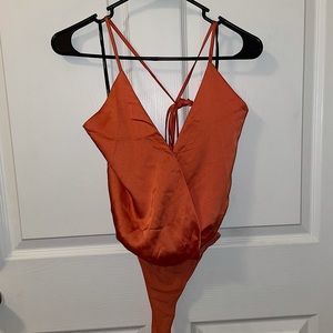 Orange, Satin Faux-Top Bodysuit